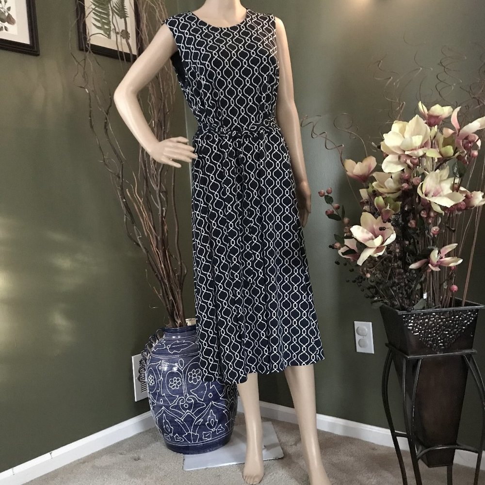 CHARTER CLUB WOMAN Navy Blue & White Sleeveless Midi Sheath Dress~0X~Like New!